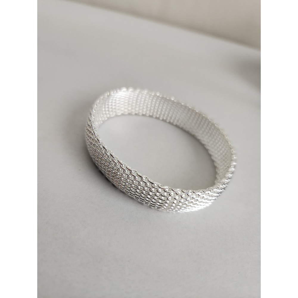 Sterling Silver 925 Mesh Bangle Bracelet Wide Woven Flexible Jewelry 30 Grams
